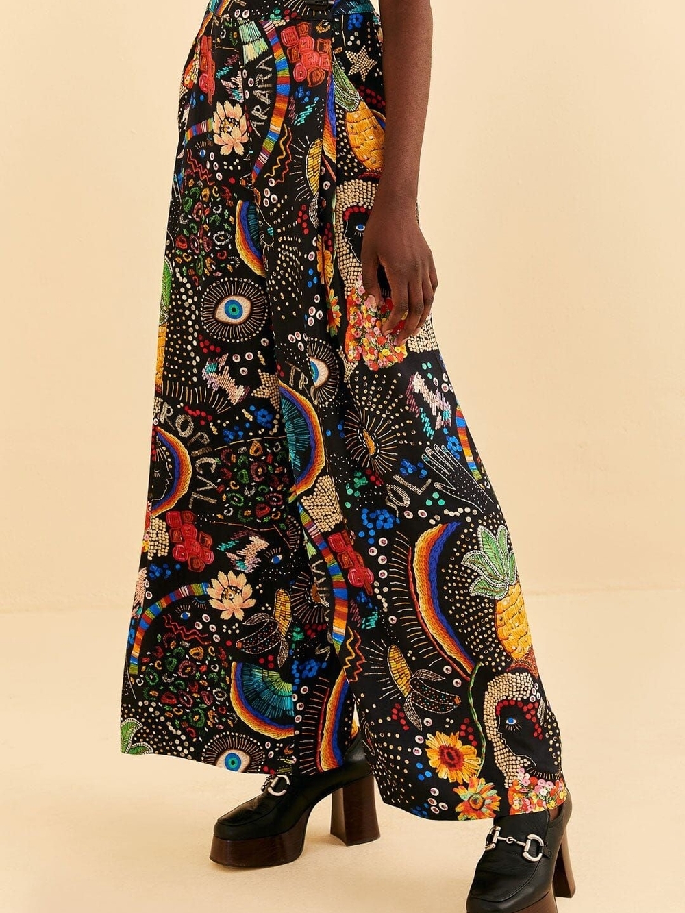 Farm Rio Wide-Leg Pants Borogodo Print - Picture 1 of 7